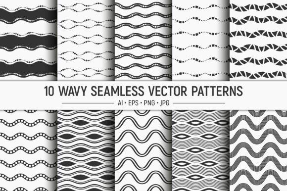 10 Wavy Tripes Seamless Vector Patterns