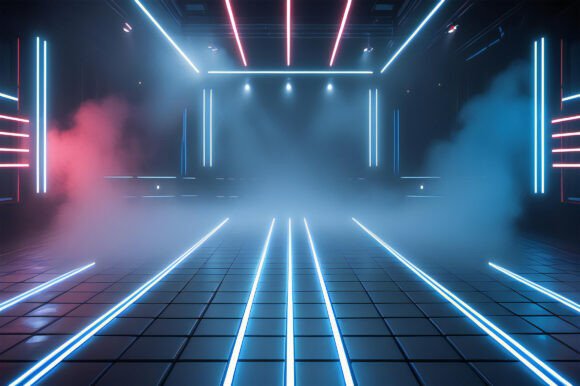 A Room with Blue and Pink Lights