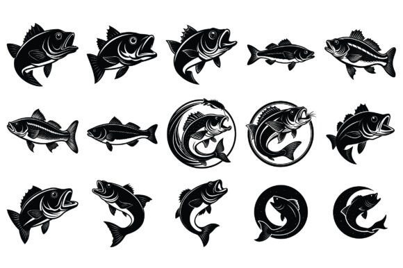Bass Fish Silhouette Vector -Vol 2