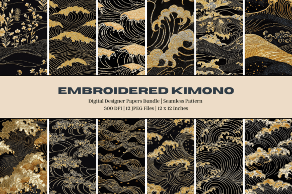 Embracing the Elegance of Embroidered Wave Kimono Digital Paper
