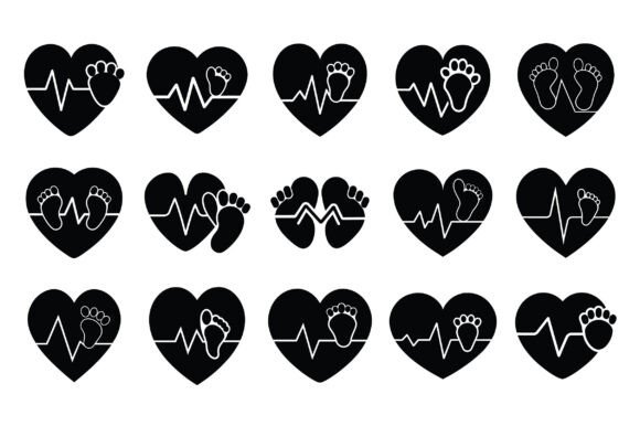 Heart Pulse Silhouette Vector -Vol 2
