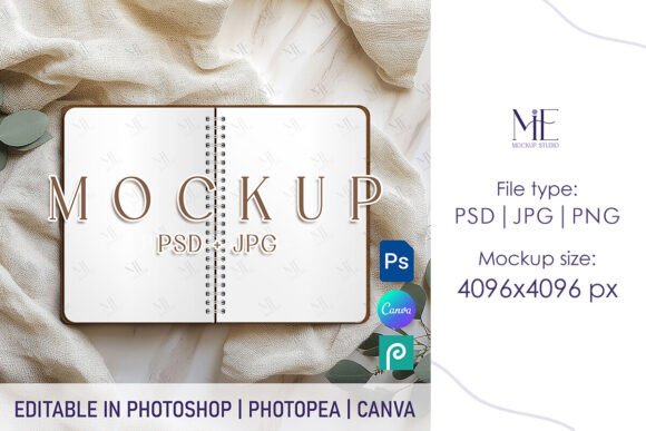 Open White Spiral Notebook Mockup Canva
