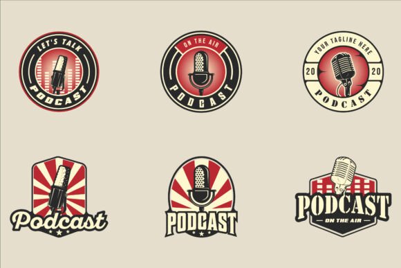 Set of Old Microphone Emblem Logo Design: A Vintage Touch for Modern Projects